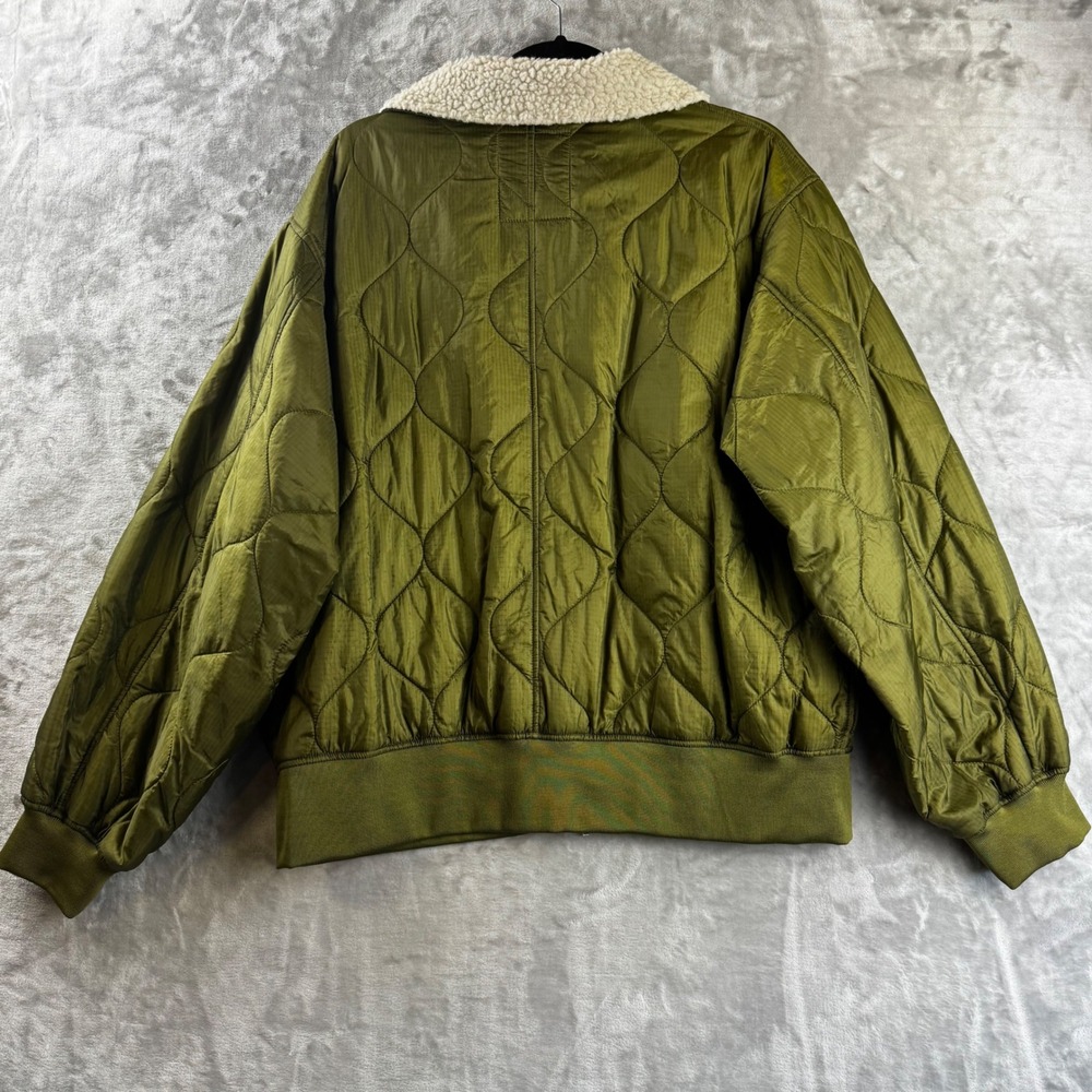 CPCM Quilted Bomber Jacket Unisex L Olive Green Sherpa Collar Corduroy (1768) - Picture 7 of 11